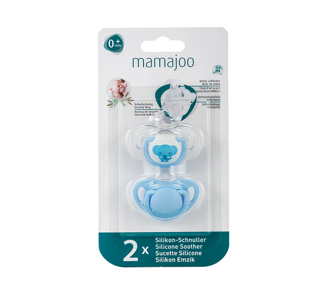 Set 2 suzete ortodontice Mamajoo, Elephant & Blue, 0 luni+, silicon + PP