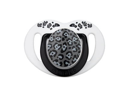 Set 2 suzete ortodontice Mamajoo + cutie sterilizare, Anthracite Leopard, 0 luni+, silicone+PP