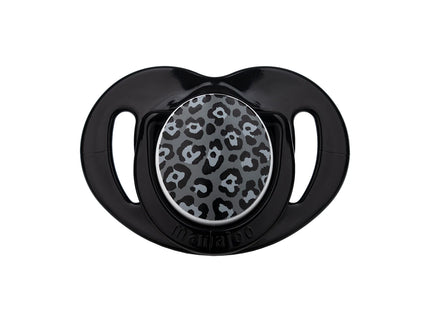 Set 2 suzete ortodontice Mamajoo + cutie sterilizare, Anthracite Leopard, 0 luni+, silicone+PP