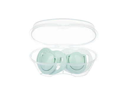 Set 2 suzete ortodontice Mamajoo + cutie sterilizare, Verde Pudra, 0 luni+, silicon+pp