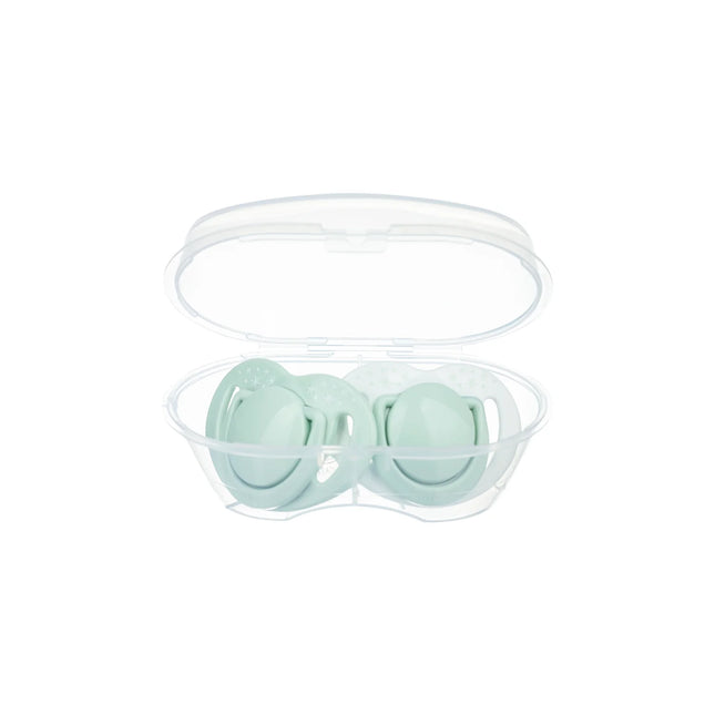 Set 2 suzete ortodontice Mamajoo + cutie sterilizare, Verde Pudra, 6 luni+, silicon+pp