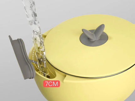 Set 4 piese pentru bebelusi, vas termoizolant si tacamuri flexibile - Yellow, 6 luni+, inox+PP