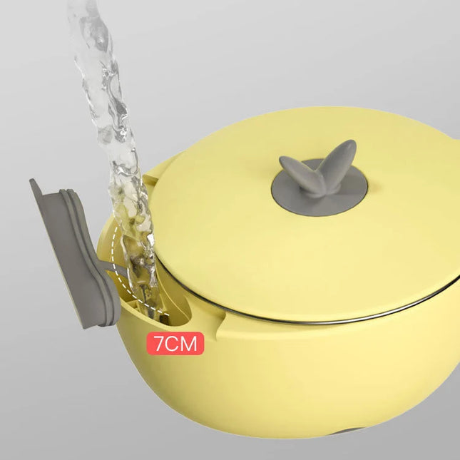 Set 4 piese pentru bebelusi, vas termoizolant si tacamuri flexibile - Yellow, 6 luni+, inox+PP