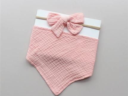 Set baveta și bentita pentru bebelusi, din muselina - Pink, 0-2ani, bumbac