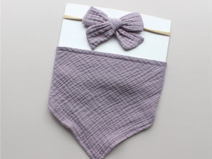 Set baveta și bentita pentru bebelusi, din muselina - Purple, 0-2ani, bumbac