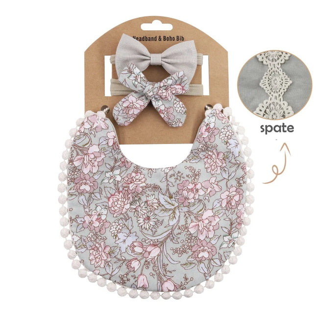 Set baveta eleganta reversibila si 2 bentite – Gray Rose, 0 luni+, bumbac