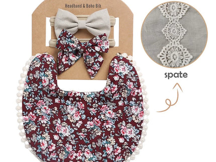 Set baveta eleganta reversibila si 2 bentite – Red Wine, 0 luni+, bumbac