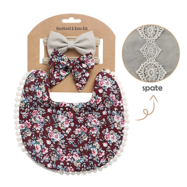 Set baveta eleganta reversibila si 2 bentite – Red Wine, 0 luni+, bumbac