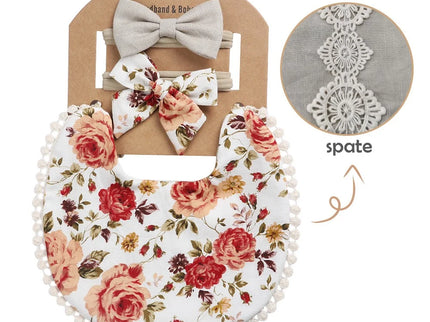 Set baveta eleganta reversibila si 2 bentite – Romantic Rose, 0 luni+, bumbac