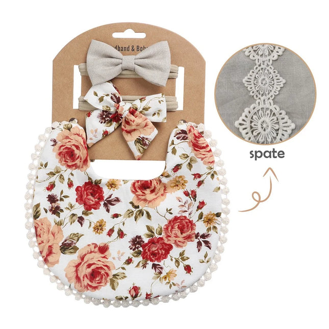 Set baveta eleganta reversibila si 2 bentite – Romantic Rose, 0 luni+, bumbac