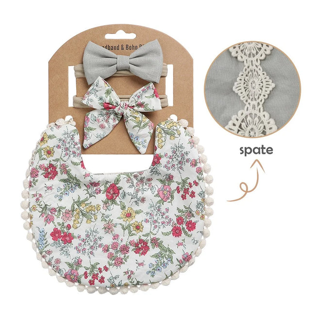 Set baveta eleganta reversibila si 2 bentite – Wild Flower, 0 luni+, bumbac