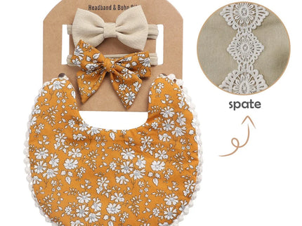 Set baveta eleganta reversibila si 2 bentite – Yellow Daisy, 0 luni+, bumbac