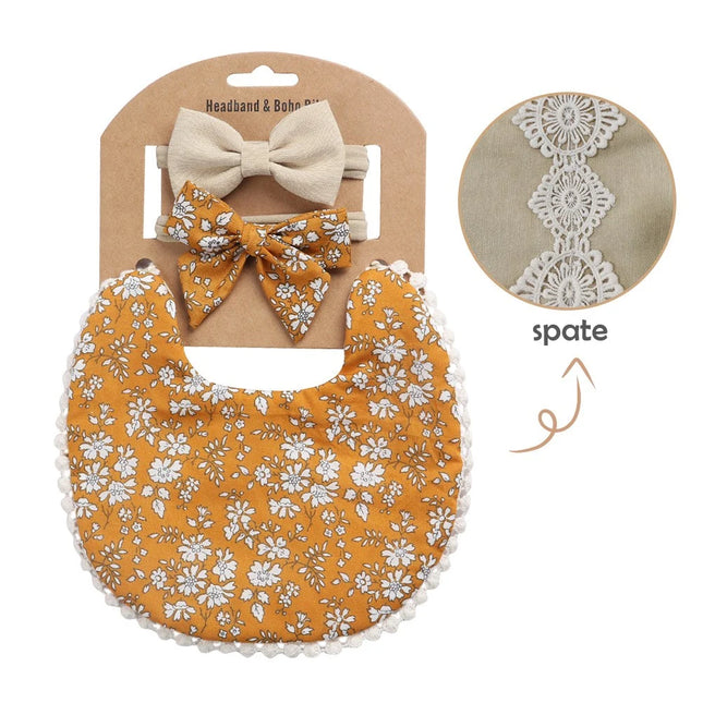 Set baveta eleganta reversibila si 2 bentite – Yellow Daisy, 0 luni+, bumbac