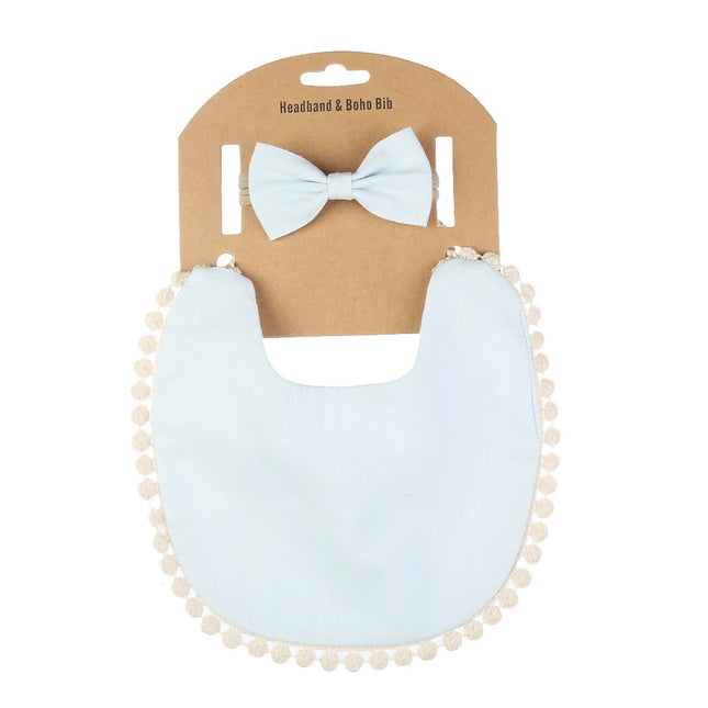 Set baveta eleganta si bentita – Baby Blue, 0 luni+, bumbac
