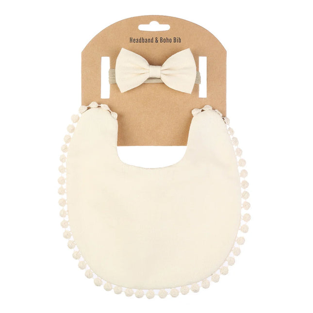 Set baveta eleganta si bentita – Cream, 0 luni+, bumbac