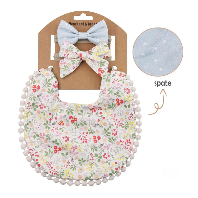 Set baveta eleganta reversibila si 2 bentite – Green & Flower, 0 luni+, bumbac