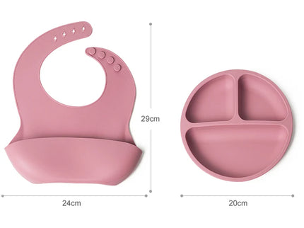 Set bavetica si farfurie din silicon – Pink, 6 luni+