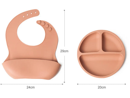 Set bavetica si farfurie din silicon – Salmon, 6 luni+