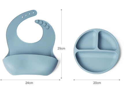 Set bavetica si farfurie din silicon – Blue, 6 luni+