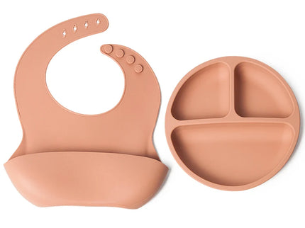 Set bavetica si farfurie din silicon – Salmon, 6 luni+