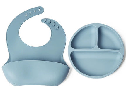Set bavetica si farfurie din silicon – Blue, 6 luni+