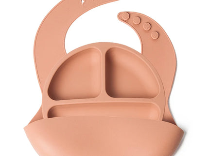 Set bavetica si farfurie din silicon – Salmon, 6 luni+
