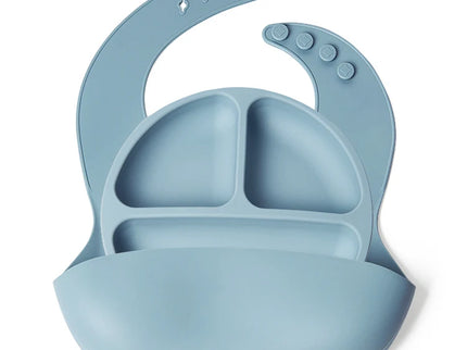 Set bavetica si farfurie din silicon – Blue, 6 luni+