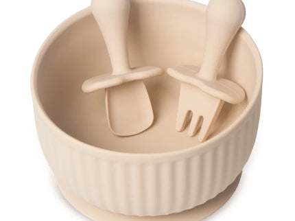 Set bol mancare bebelusi si tacamuri - Beige, silicon, 6 luni +