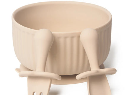 Set bol mancare bebelusi si tacamuri - Beige, silicon, 6 luni +