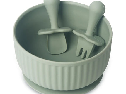 Set bol mancare bebelusi si tacamuri - Green, silicon, 6 luni +