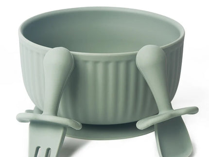 Set bol mancare bebelusi si tacamuri - Green, silicon, 6 luni +
