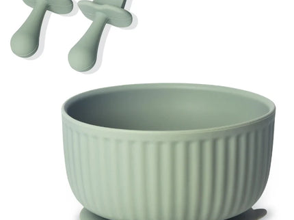 Set bol mancare bebelusi si tacamuri - Green, silicon, 6 luni +