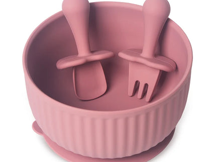 Set bol mancare bebelusi si tacamuri - Pink, silicon, 6 luni +