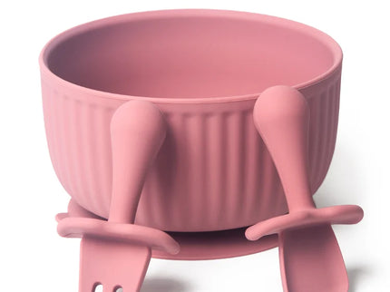Set bol mancare bebelusi si tacamuri - Pink, silicon, 6 luni +