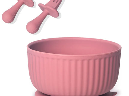 Set bol mancare bebelusi si tacamuri - Pink, silicon, 6 luni +