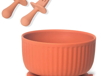 Set bol mancare bebelusi si tacamuri - Salmon, silicon, 6 luni +