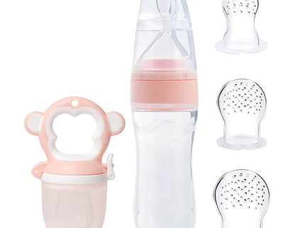 Set de hranire pentru bebelusi 5 in 1 - Model ursulet, 6 luni+, diverse culori, silicon+PP