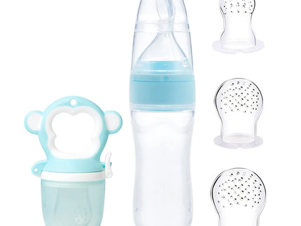 Set de hranire pentru bebelusi 5 in 1 - Model ursulet, 6 luni+, diverse culori, silicon+PP
