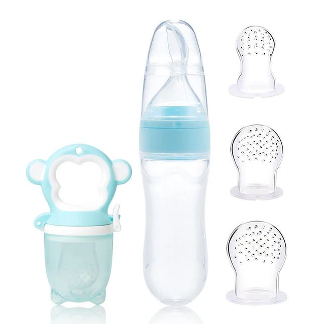 Set de hranire pentru bebelusi 5 in 1 - Model ursulet, 6 luni+, diverse culori, silicon+PP