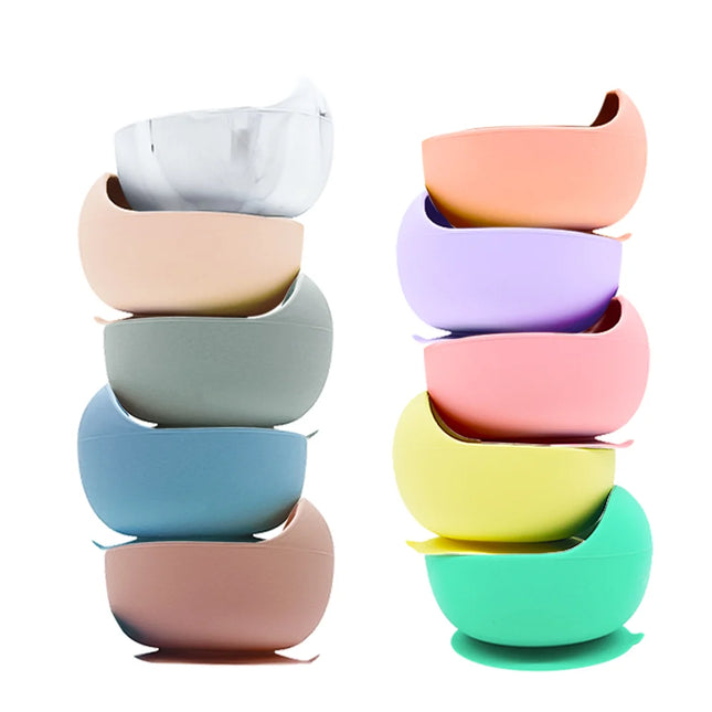 Set diversificare bebelusi  din silicon (bol si lingurita cu maner din lemn) – Marble , 6 luni +