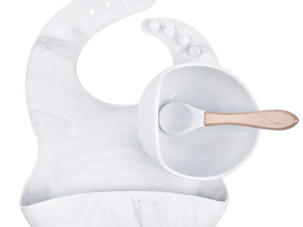 Set diversificare bebelusi (baveta, bol și linguriță) – Marble, 6 luni+, silicon
