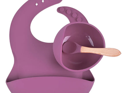 Set diversificare bebelusi (baveta, bol și linguriță) – Purple, 6 luni+, silicon