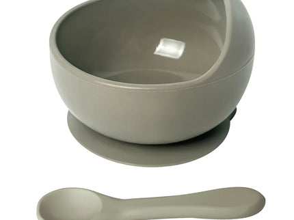 Set diversificare bebelusi din silicon (bol si lingurita) - Olive, 6 luni +