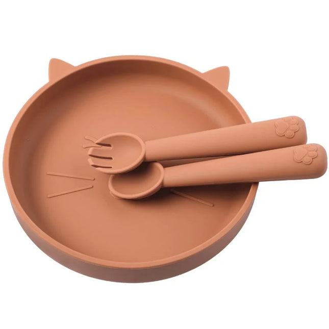 Set diversificare bebelusi, farfurie si tacamuri din silicon - Blush, 6 luni+