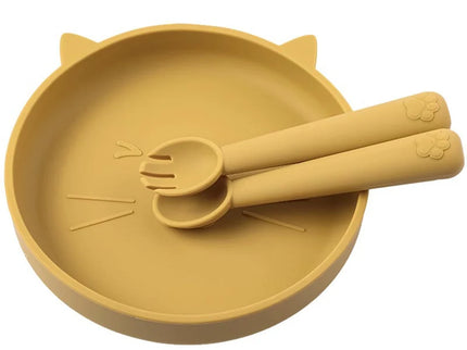 Set diversificare bebelusi, farfurie si tacamuri din silicon - Mustard, 6 luni+
