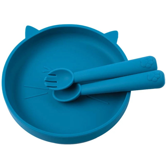 Set diversificare bebelusi, farfurie si tacamuri din silicon - Ocean, 6 luni+