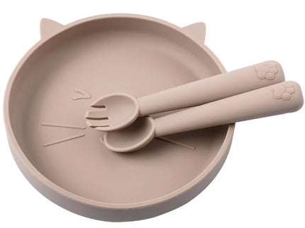 Set diversificare bebelusi, farfurie si tacamuri din silicon - Sand, 6 luni+