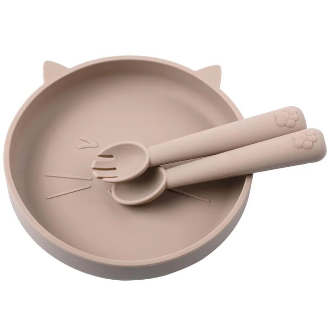 Set diversificare bebelusi, farfurie si tacamuri din silicon - Sand, 6 luni+