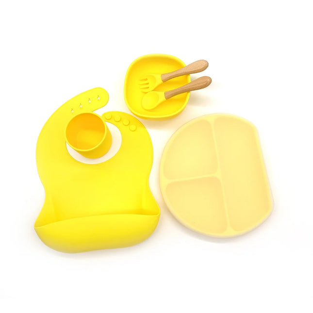 Set diversificare bebelusi 6 piese – Bright Yellow, 6 luni+, silicon