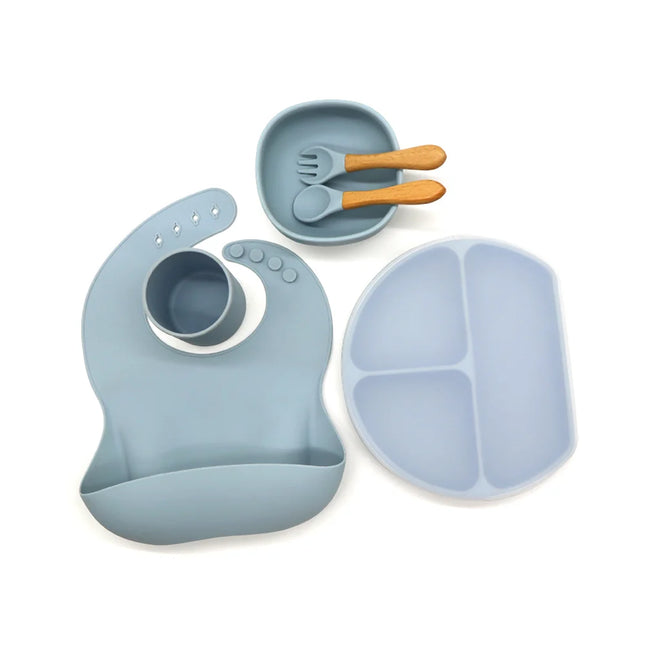 Set diversificare bebelusi 6 piese – Dusty Blue, 6 luni+, silicon